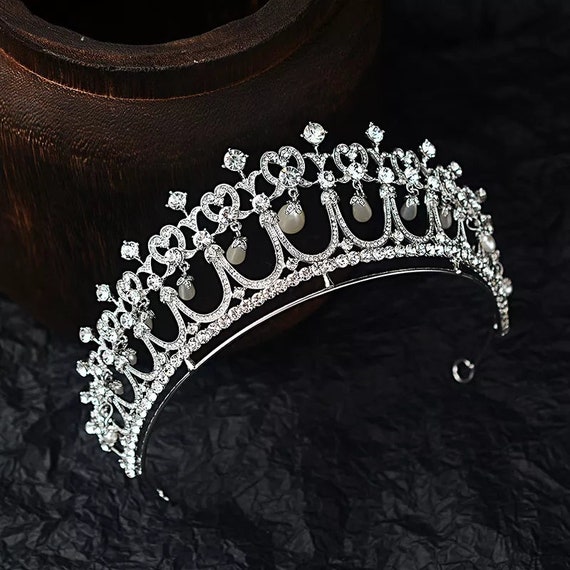 Pearl tiara, Luxury Bridal Tiara,Royal Tiara,Retro Tiara,Zircon Bridal Crown,Wedding Tiara,British Crown,Mother's day Gift,wedding