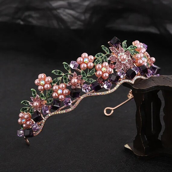 Purple Tiara - Floral - Fairy - Bride - Wedding - Cosplay, Costume headpiece, Renaissance Faire, Birthday gift for girl, crowns, tiaras