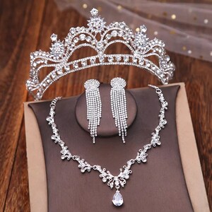 Bridal Tiaras Set, Wedding jewelry Set, Bridal Necklace Earring Tiaras, Silver Women Wedding Tiara Set, Crystal Headband, Bridal Accessories