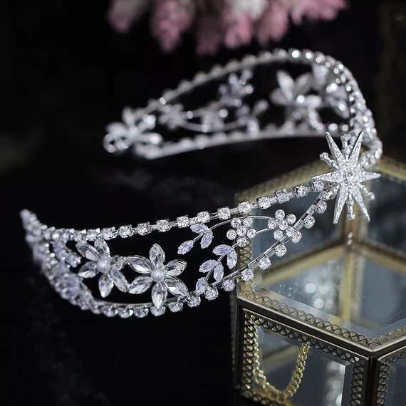 Silver star tiara, princess crown, Rhinestone Crystal floral Crown Headband Wedding Bride Princess Queen Hair Tiara, photography tiara gift
