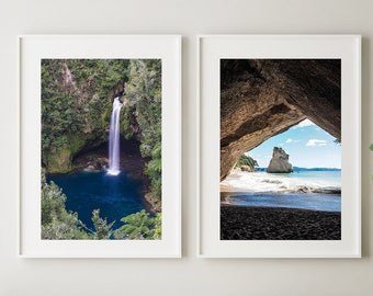 New Zealand Digital Download Set of 2  - Cathedral Cove - Coromandel - Omanawa Falls - Digital Download -