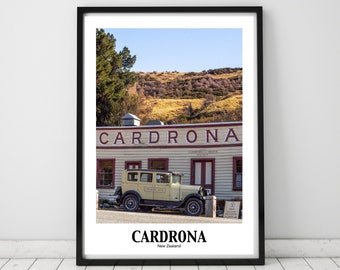 Cardrona Hotel Print – Vintage Car, New Zealand Travel Poster (Digital Download)
