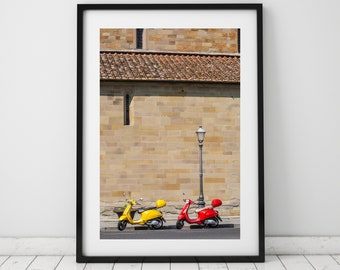 Red and Yellow Scooters - Digital Download - Fiesole - Italy Photography - Vespa - Digital Download -