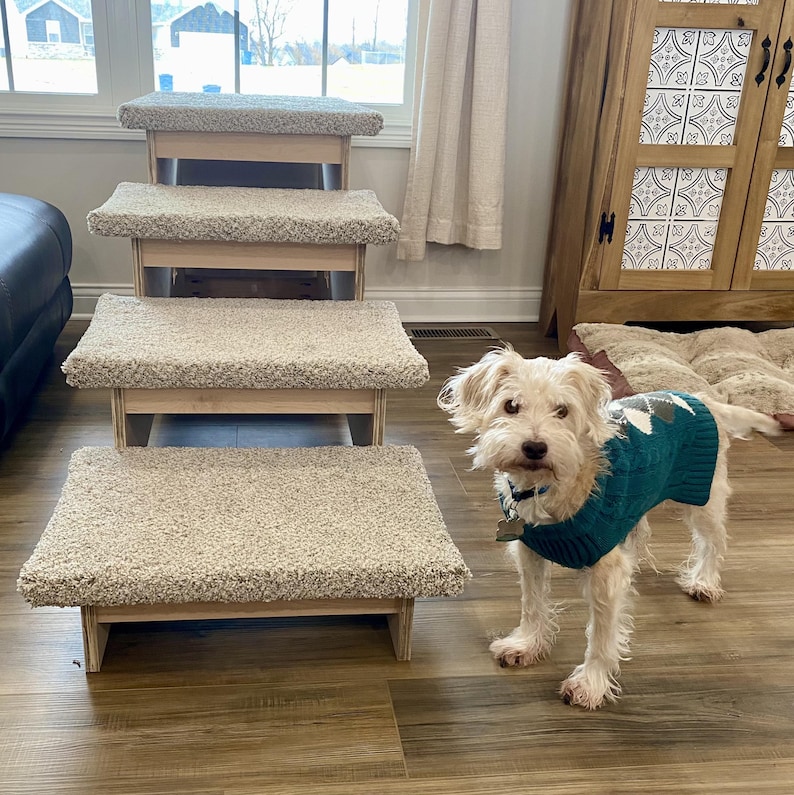 Includes Steps Extra Deep Dog Stairs With Platform – 26” Tall Wooden Pet Steps for ...