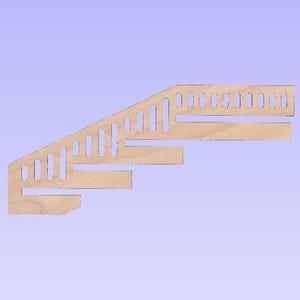 May include: A wooden shelf unit with multiple tiers and a series of evenly spaced holes along the edges. The shelf unit is made of light brown wood and is angled upwards.