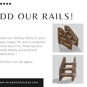 Image showing an add-on option of rails attached to the sides of pet steps, designed to enhance safety and security for pets climbing up and down.