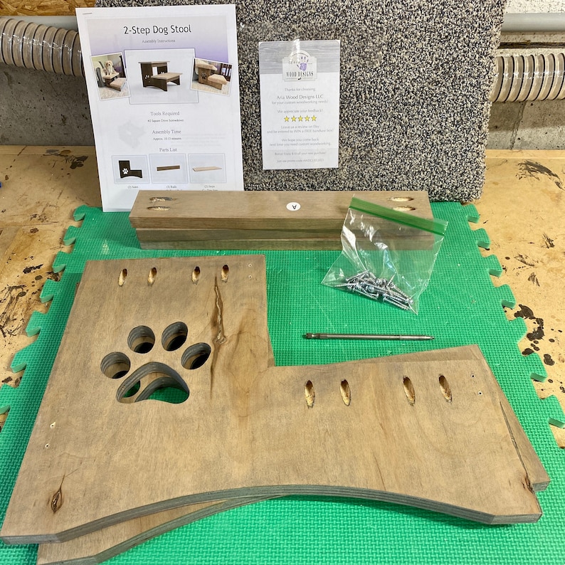 Image displaying all parts, assembly instructions, and hardware included with the purchase of our product, laid out neatly for easy assembly.