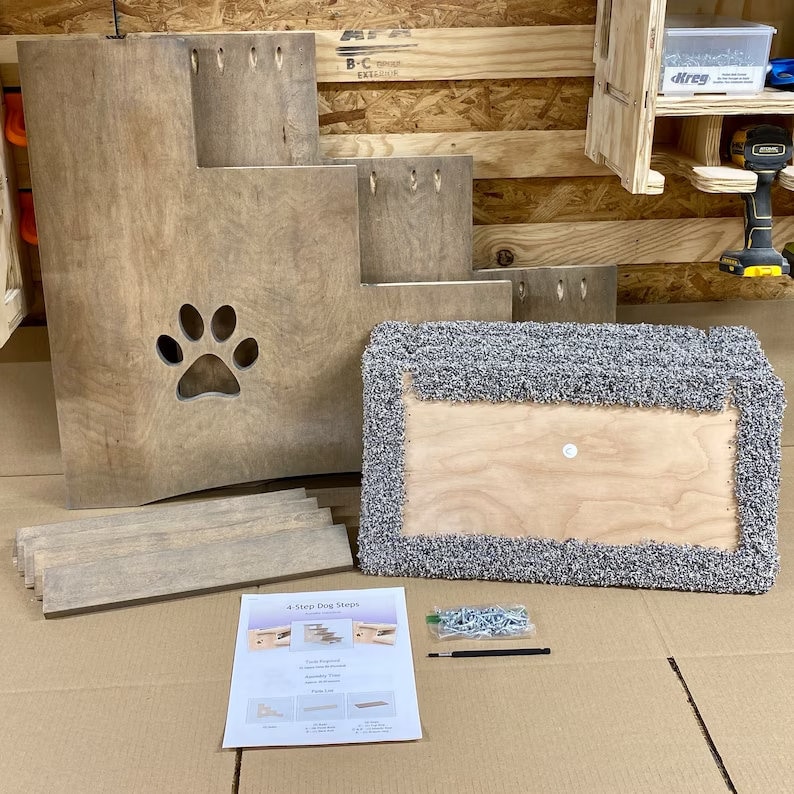 Image displaying all parts, assembly instructions, and hardware included with the purchase of our product, laid out neatly for easy assembly.