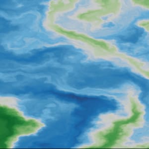 May include: Abstract digital art with swirling blue, green, and white colors. The colors blend together to create a marbled effect.