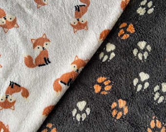 Dubbelzijdige knuffelfleece met vossen- en pootafdrukken