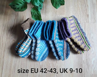 100% Wool Socks- Slippers/EU 42-43,UK 9-10/Handmade/ Gift/Natural Product/Knitted Socks/Organic Socks/Warm Socks/Womens/Mens Socks/Cozy