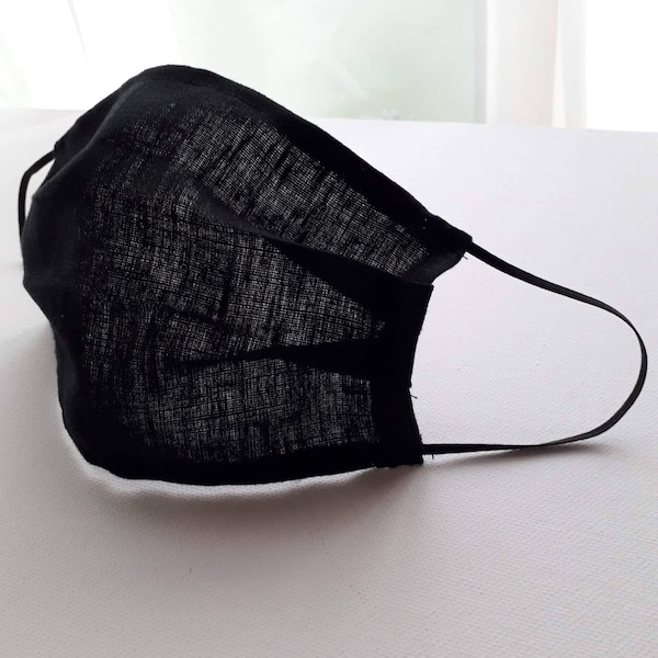 Black 1 layer protective face mask,100% linen,easy to breathe, a lot of colors