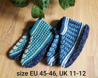 100% Wool Socks- Slippers/EU 45-46/UK 11-12/ Handmade/ Gift/Natural Product/Knitted Socks/Organic Socks/Warm Socks/Womens/Mens Socks/Cozy