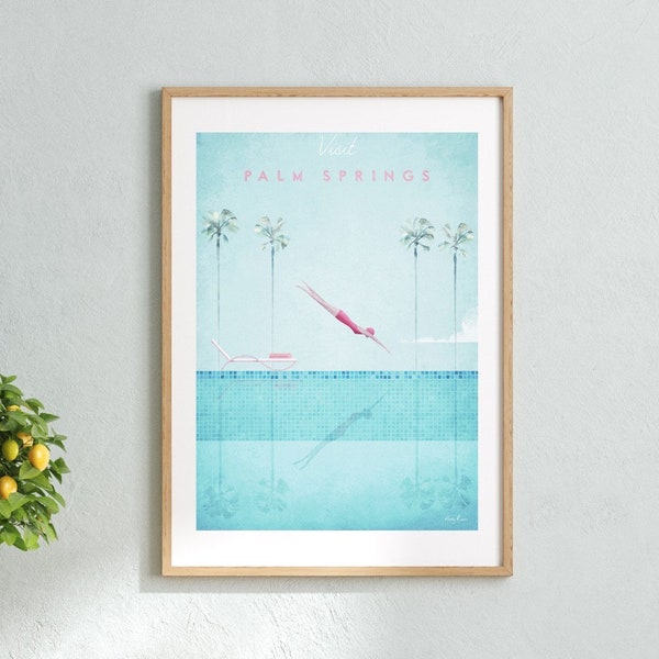 Palm Springs Framed Print , Vintage Swimming Pool Wall Art , Summer Decor , Travel Illustration , Travel Poster , 12x16 18x24 24x32