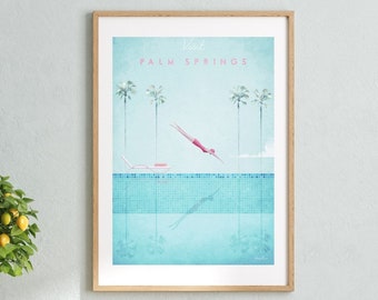 Palm Springs Framed Print , Vintage Swimming Pool Wall Art , Summer Decor , Travel Illustration , Travel Poster , 12x16 18x24 24x32