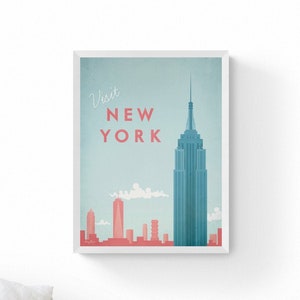 New York Travel Poster Framed Print , Vintage Illustration Wall Art , Empire State Building , Architecture Print , 12x16 18x24 24x32