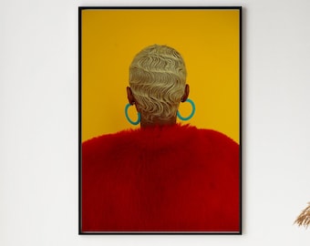 Fashion Photography Framed Print , Vogue Wall Art , Tiana Parker Model , Yellow and Red Living Room Decor , Woman Print , Large Size