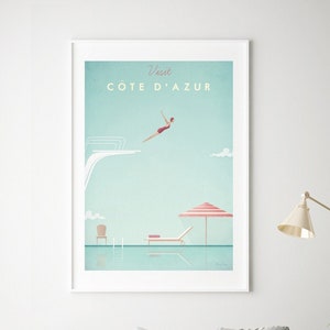 Cote d'azur Poster , French Riviera Print , Vintage Poster , Henry Rivers Art Print , Travel Print , Art Deco Poster , Swimming Art