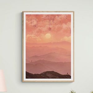 Sunrise over Mountain Framed Print , Surreal Wall Art , Pink Living Room Decor , Landscape Photography , Nature Print , Sunset Fine Art