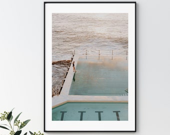Bondi Icebergs Sunrise Framed Print , Swimming Pool Wall Art , Sunset Living Room Decor , Bondi Beach , Sydney Australian  12x16 18x24 24x32