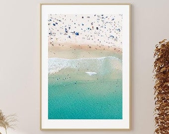 Aerial Beach Print , Framed Wall Art , Bondi Beach Home Decor , Australia Art , Surf Print , Landscape Photography ,  12x16 18x24 24x32