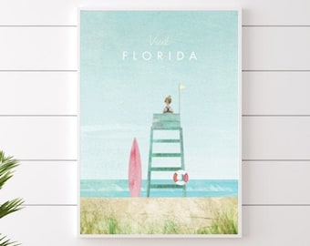 Florida Print , Vintage Wall Art , Framed Print , Beach Wall Art , Travel Illustration , Travel Poster , Henry Rivers Prints