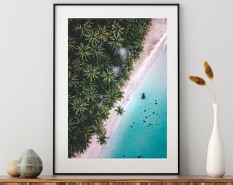 Tropical Beach Framed Print , Palm Trees Wall Art , Sri Lanka Photography , Unawatuna Beach , Aerial Fine Art Print