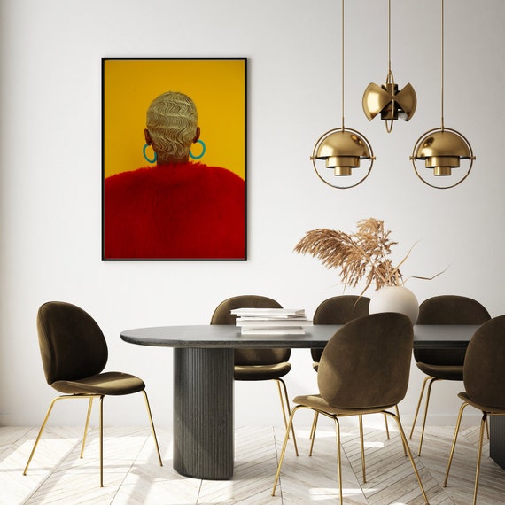 Fashion Photography Framed Print , Vogue Wall Art , Tiana Parker Model , Yellow and Red Living Room Decor , Woman Print , Large Size