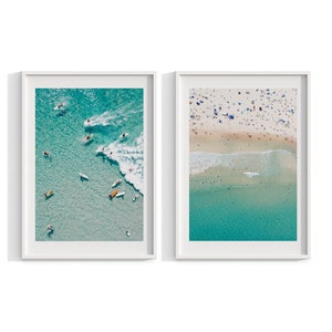 Set of 2 Prints , Aerial Beach Photography , Bondi Beach Wall Art , Byron Bay Print , Boho Home Decor , Framed Prints , Surf Print
