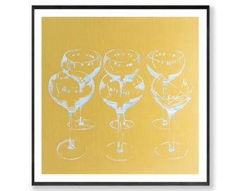 Pop Art Framed Print , Cocktail Wall Art , Andy Warhol Style , Champagne Glass Art , Kitchen Art , Contemporary , Square