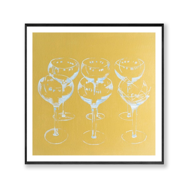 Pop Art Framed Print , Cocktail Wall Art , Andy Warhol Style , Champagne Glass Art , Kitchen Art , Contemporary , Square