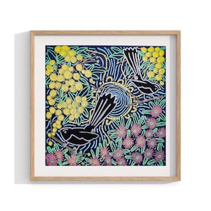 Aboriginal Framed Print , Birds and Flowers Wall Art , Contemporary Wall Decor , Painting Living Room Decor , Indigenous Australian Art
