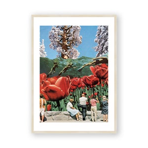 Surreal Vintage Framed Print , Tulips Wall Art , Flower Collage Print , Red Tulips Print , Living Room Decor , 60s Art Print
