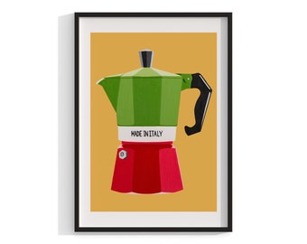 Coffee Art , Kitchen Wall Art , Framed Print , Andy Warhol Style , Italy Print , Still Life Painting , Maximalist Art , Pop Art