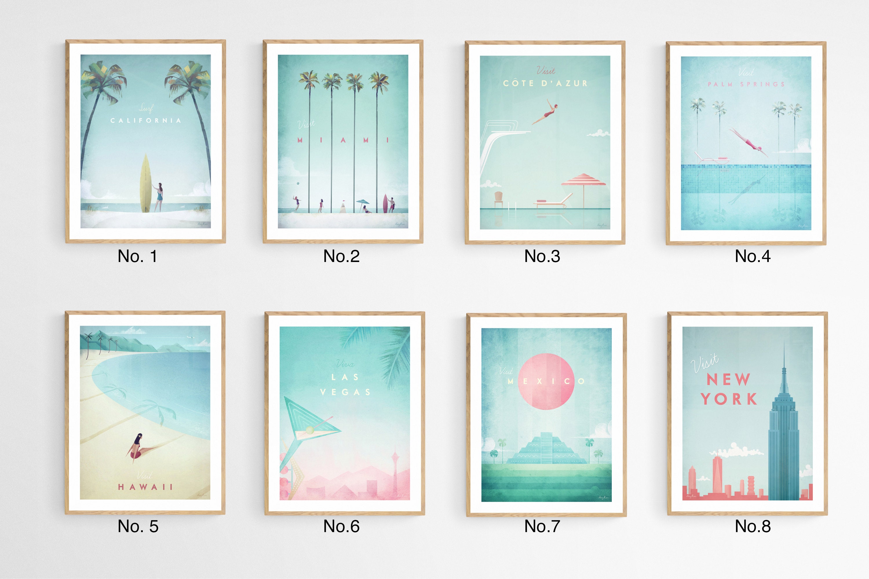 Set of 3 Travel Posters Framed Prints Illustration Wall Etsy
