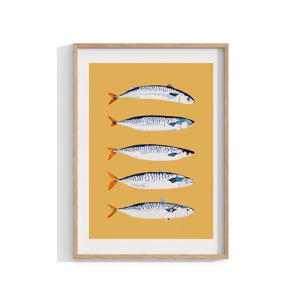 Sardine Print , Fish Wall Art , Framed Print , Andy Warhol Style , Kitchen Decor , Still Life Painting , Maximalist Art , Pop Art