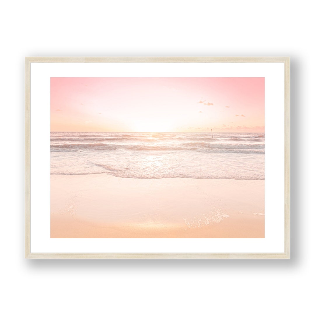 Sunset on Beach Framed Print , Pink Pastel Wall Art , Ocean Living Room ...