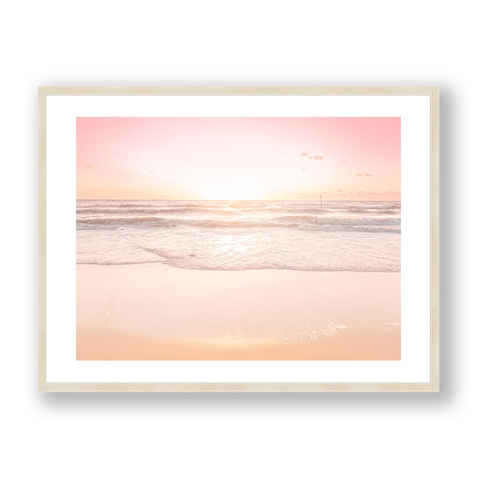 Sunset on Beach Framed Print , Pink Pastel Wall Art , Ocean Living Room ...