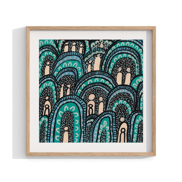 Aboriginal Art , Framed Print , Indigenous Wall Art , Contemporary Wall Decor , Painting Living Room Decor , Australian Art , Square Size