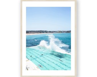 Bondi Beach Print , Framed Wall Art , Sydney Wall Decor , Bondi Icebergs Print , Swimming Pool , Aerial Boho Art , 12x16 18x24 24x32