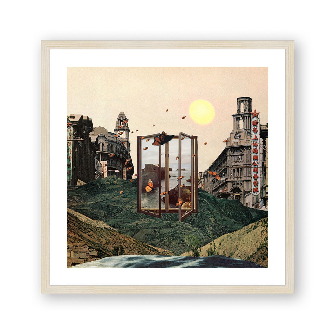 Surreal Framed Print , Vintage Wall Art , Collage Print , Butterflies