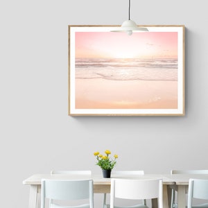 Sunset on Beach Framed Print , Pink Pastel Wall Art , Ocean Living Room Decor , Blush Colour , Boho Photography 12x16 18x24 24x32 30x40 inch imagen 3
