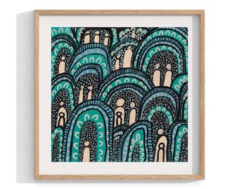 Aboriginal Art , Framed Print , Indigenous Wall Art , Contemporary Wall Decor , Painting Living Room Decor , Australian Art , Square Size