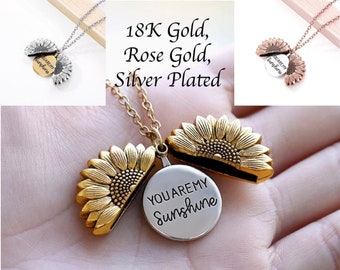 18K Sie sind mein Sonnenschein Halskette Sonnenblume Anhänger Halskette Sonnenschein Halskette Sonnenblume Halskette Blume Halskette Gravierte Halskette Geschenk Mom