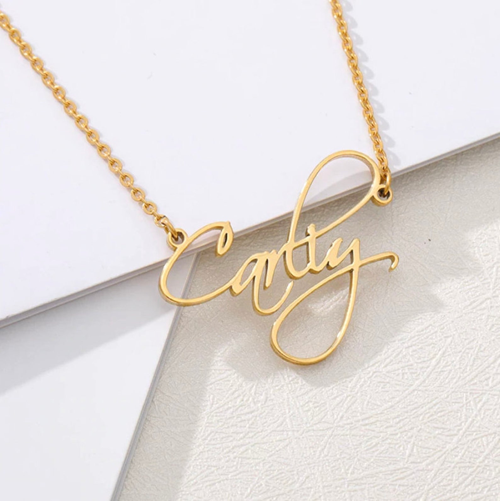18K Cursive Name Necklace / Name Necklace / Cursive Name Plate Etsy