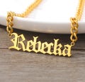 18K Gold Old English Name Necklace Cuban Chain Customized Necklace Personalized Gothic Neck Jewelry