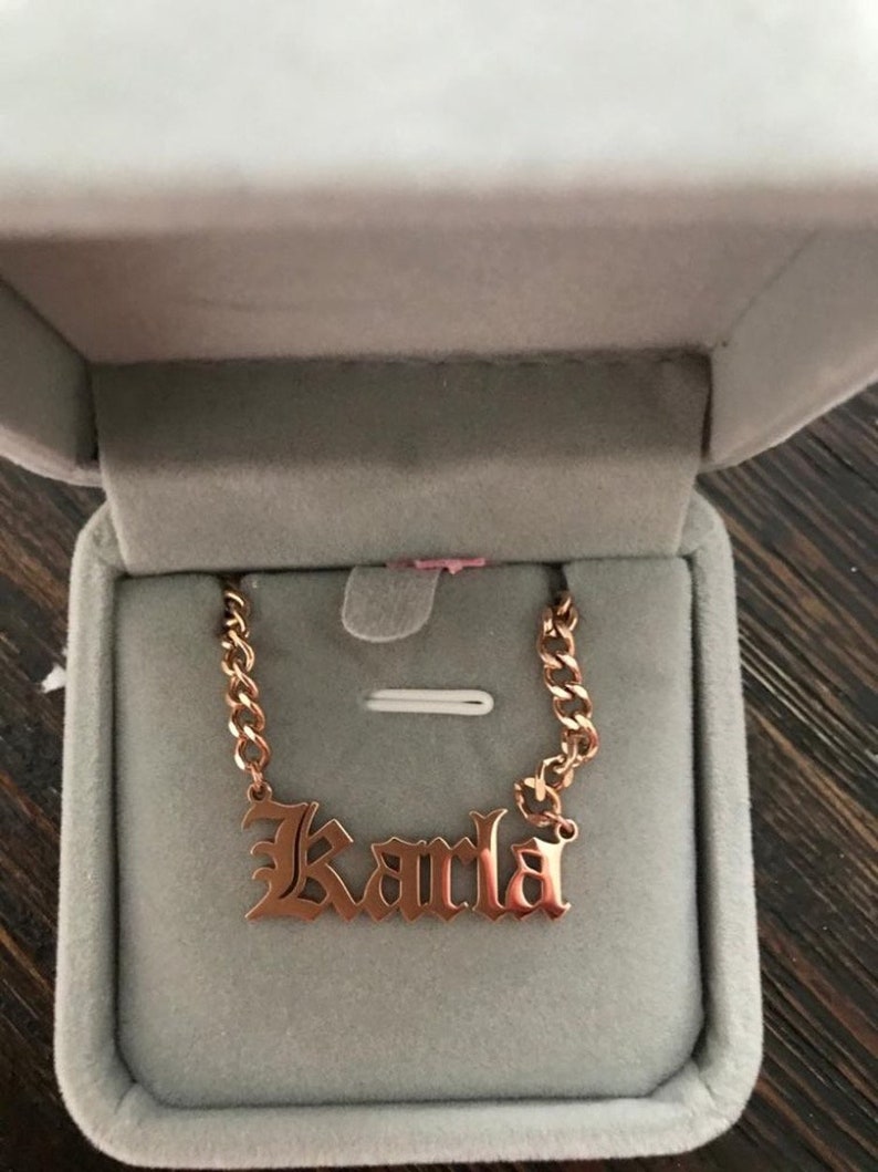 18K Old English Name Necklace / Name Plate Necklace / Old English Name Plate Necklace / Old English Name Plate / Name Necklace / Name Plate 18K Rose Gold Plated