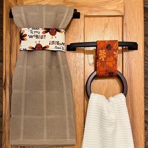 Fall Harvest Thanksgiving Towel Holder Customizable - Kitchen Towel Hanger - Towel Ring - Hanging Dish Towel - Hand Towel Holder - Towel Tie