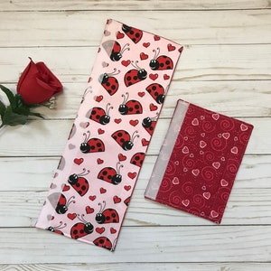 Reversible Handle Covers for Appliances and Other Handles - Refrigerator and Oven - Valentines Day - Ladybugs, Pink Heart Swirls, Red Hearts