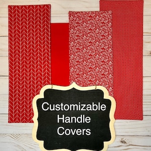 Red Customizable, Reversible Handle Covers for Appliances and Other Handles - Refrigerator and Oven - Red Kitchen Decor - Red Floral Decor